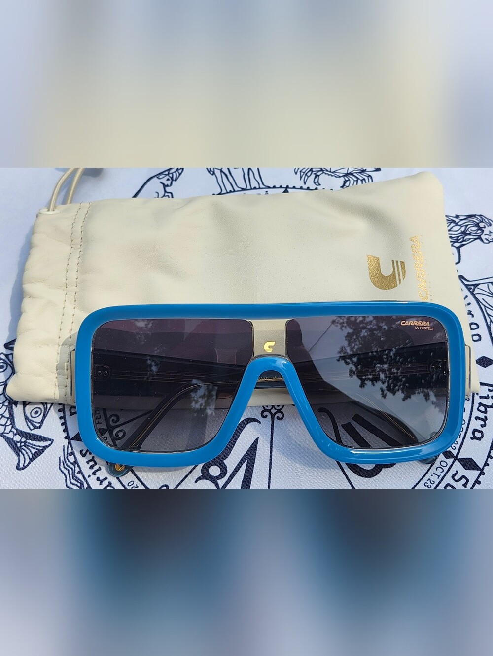 Unisex Carrera Blue Frame Sunglasses with Gold Accent